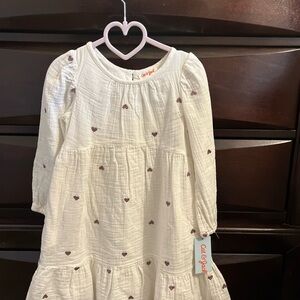 Cat & Jack White Long-Sleeve Dress with Pink Heart Embroidery